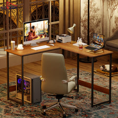 Lukzer Engineered Wood L-Shaped Corner Study and Computer Table for Home or Office (MST-007) Black & Oak Brown