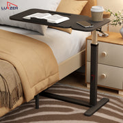 Lukzer Adjustable Overbed Study Table with Tilt Top, Cupholder & Wheels (MST-003/Black & Black)