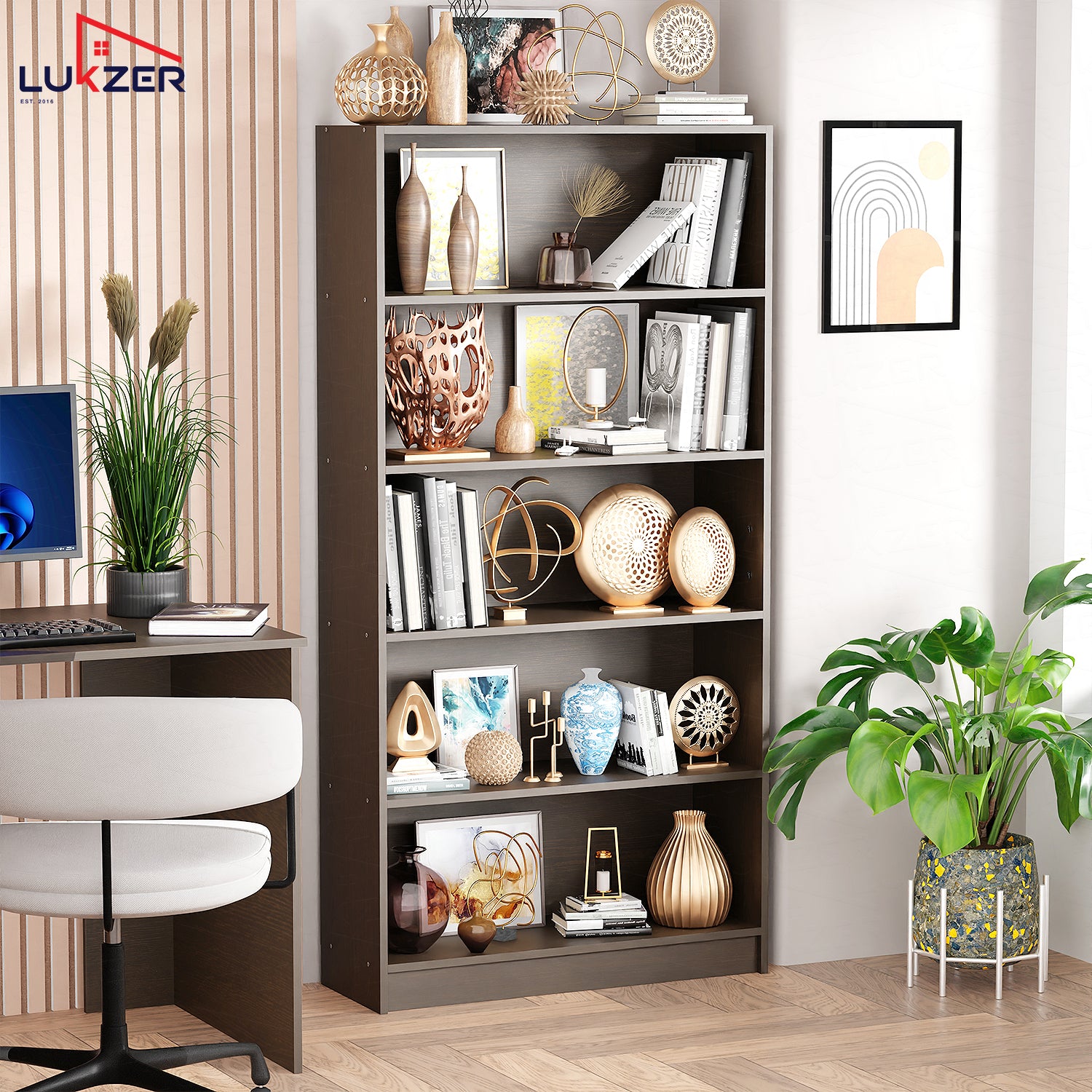 Lukzer Engineered Wood 6 Tier Bookcase Open Bookshelf & Display Rack (MR-032/Wenge)