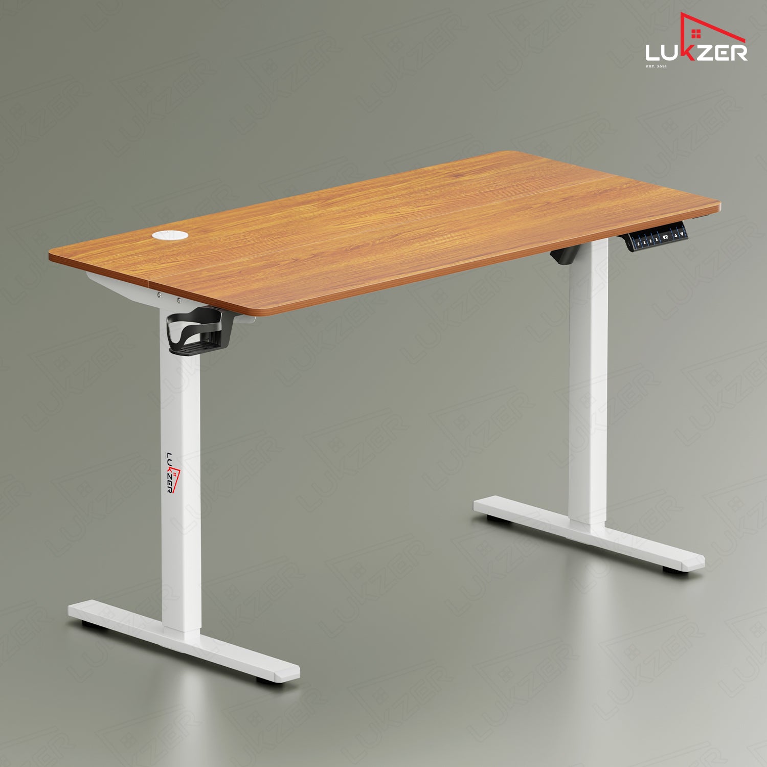 Lukzer Electric Height Adjustable Desk with USB & Type-C Study Table (EST-003/UC-White & Oak Brown) 3-Years Warranty