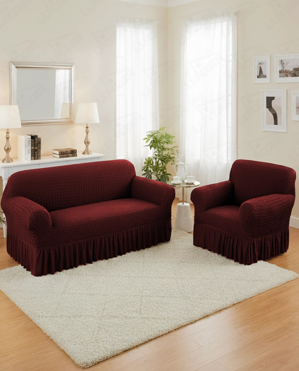 Lukzer Turkish Design Bubble Pattern Sofa Cover Bubble Wine Red (SC-098-01)
