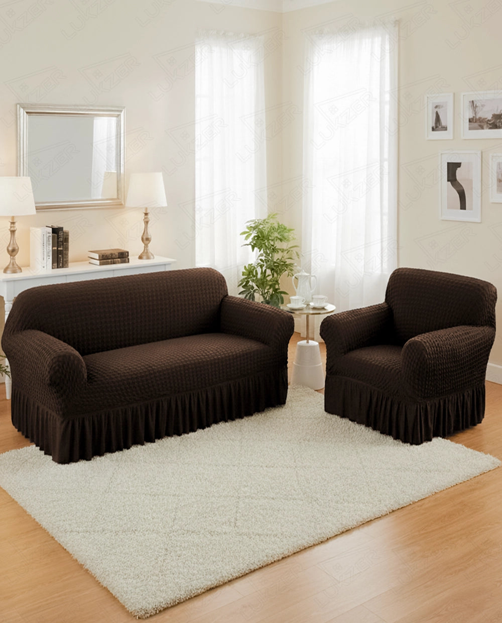 Lukzer Turkish Design Bubble Pattern Sofa Cover Bubble Coffee Brown (SC-097-01)