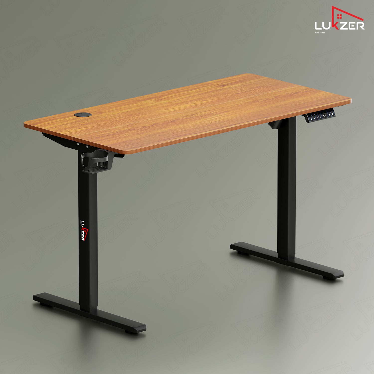 Lukzer Electric Height Adjustable Desk with USB & Type-C Study Table (EST-003/UC-Black & Oak Brown) 3-Years Warranty