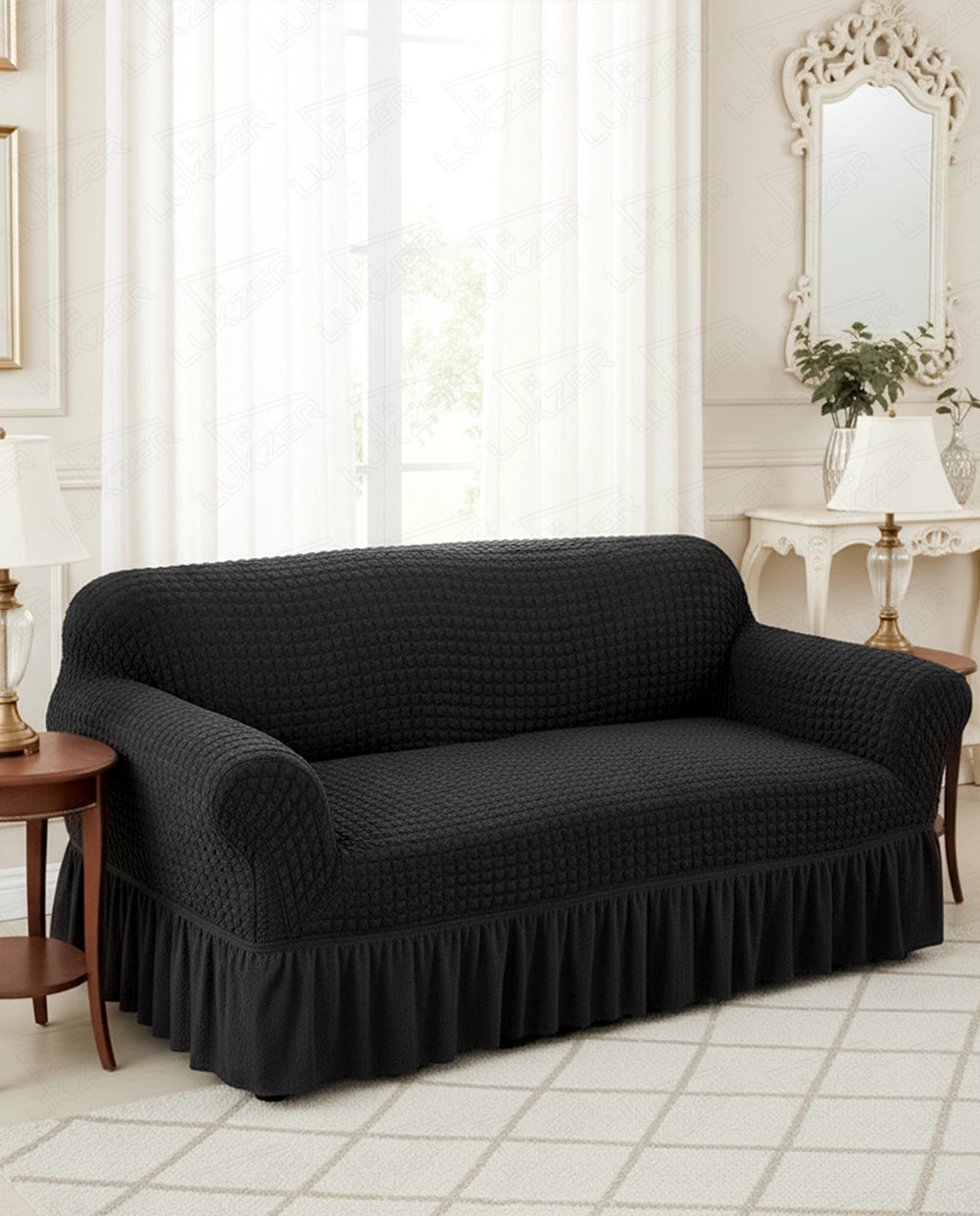 Lukzer Turkish Design Bubble Pattern Sofa Cover  Bubble Charcoal Black (SC-096-01)