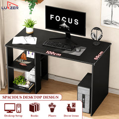 Lukzer Engineered Wood Study & Computer Table Office Desk with Bookshelf (ST-007/Black)
