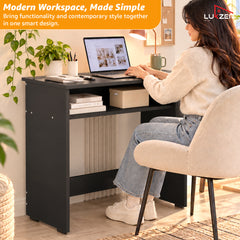 Lukzer Engineered Wood Study Table with Bookshelf (ST-002/Black)