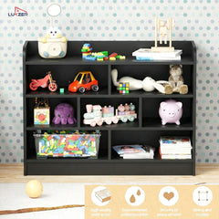 Lukzer Multipurpose 7-Section Storage Rack with 4 Shelves Bookcase Unit (MR-008/Black)