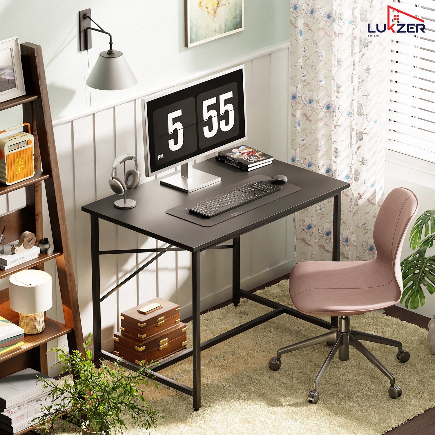 Lukzer X-Support Metal Frame & Engineered Wood Study Table for Home & Office (MST-008) Black &  Black