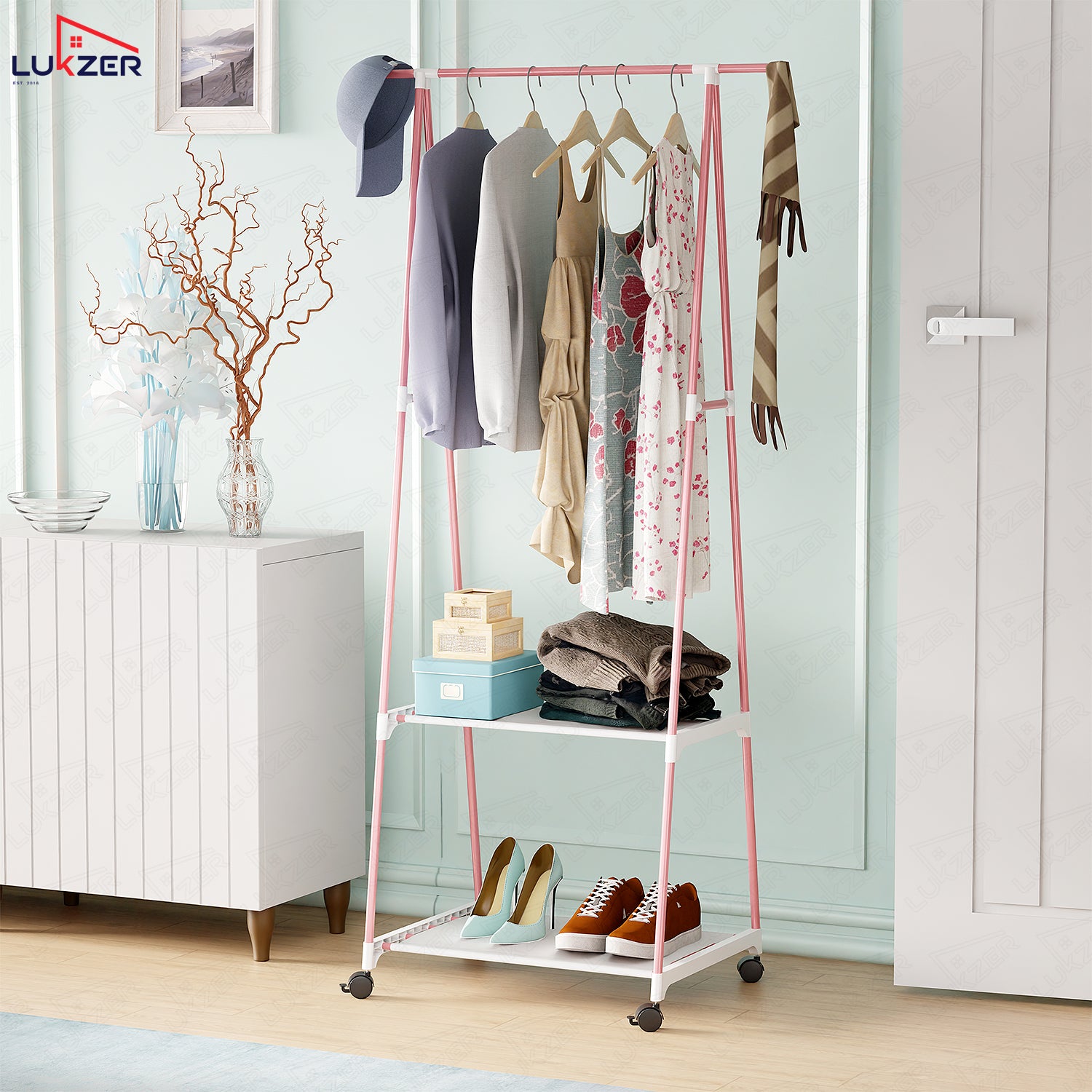 Lukzer A-Shape Garment Rack with 2 Bottom Shelves – MGR-010