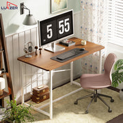 Lukzer Engineered Wood Study Table with X-Support Metal Frame & Adjustable Footpad (MST-009/White & Oak Brown)