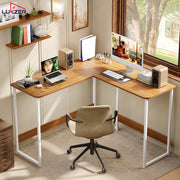 Lukzer Engineered Wood L-Shaped Corner Study and Computer Table for Home or Office (MST-007) white & Oak Brown