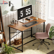 Lukzer Engineered Wood Study Table with X-Support Metal Frame & Adjustable Footpad (MST-009/Black & Oak Brown)