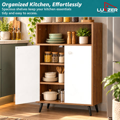 Lukzer Wooden Book Shelf & Storage Cabinet with White Doors (MR-034/Oak Brown)