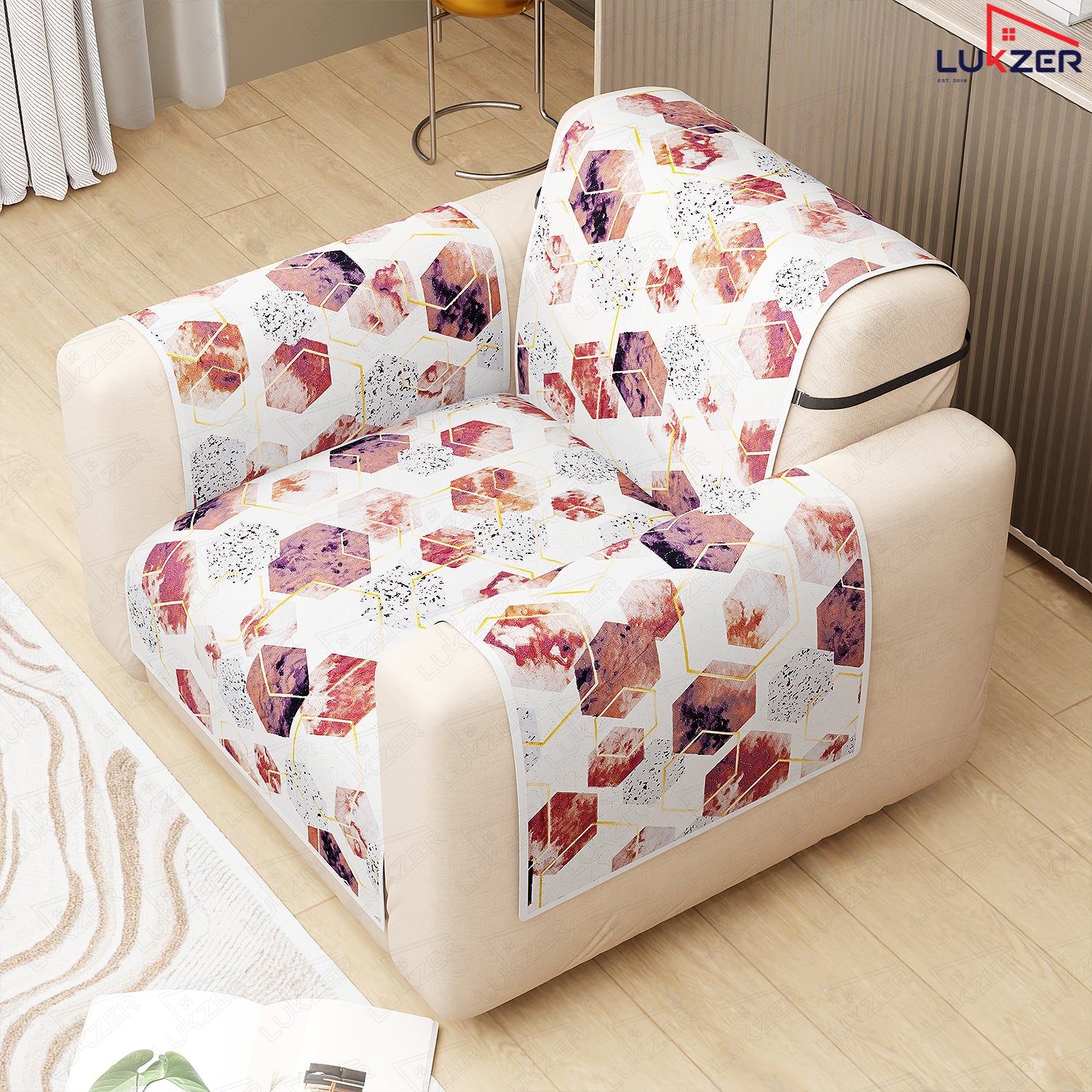 Lukzer Quilted Reversible Sofa Cover Mat with Arms | Polyester Blend 350 GSM Full Coverage &amp; Back Belt for Stability | Washable Furniture Protector.