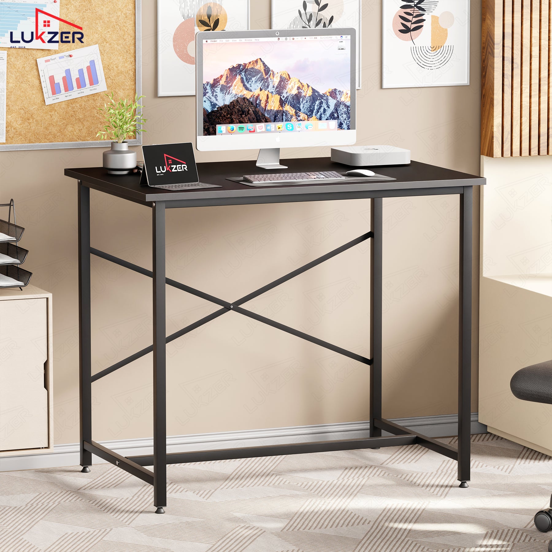 Lukzer X-Support Metal Frame & Engineered Wood Study Table for Home & Office (MST-008) Black &  Black