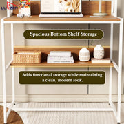 Lukzer Modern Study Table with Open Bookshelf & Hutch (MST-010/White & Oak Brown)