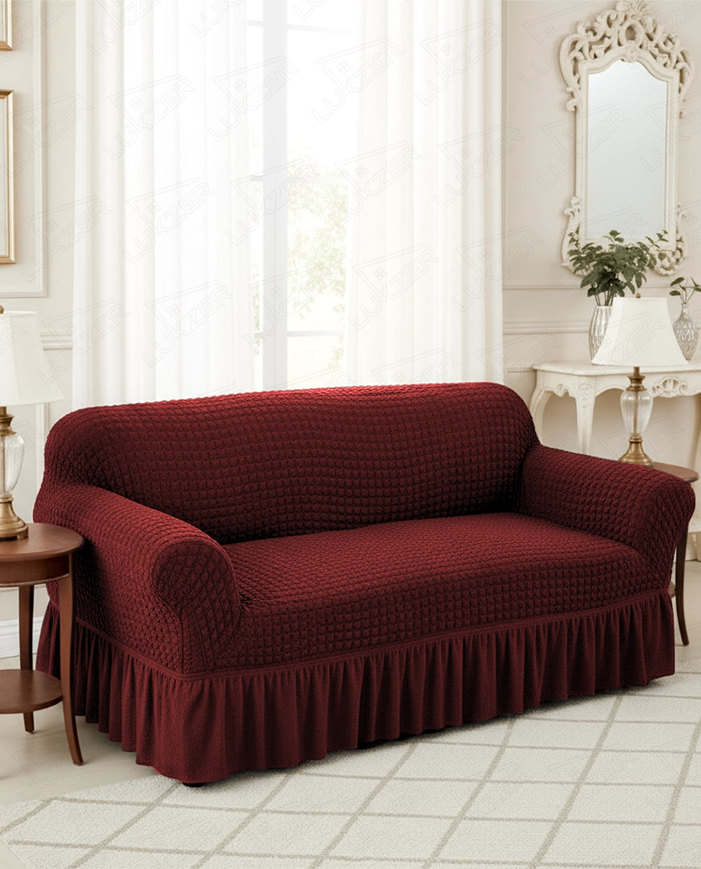 Lukzer Turkish Design Bubble Pattern Sofa Cover Bubble Wine Red (SC-098-01)