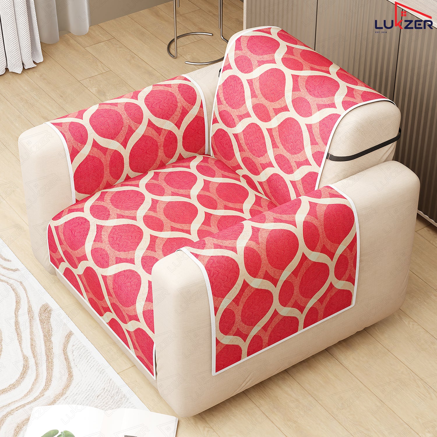 Lukzer Quilted Reversible Sofa Cover Mat with Arms | Polyester Blend 350 GSM Full Coverage &amp; Back Belt for Stability | Washable Furniture Protector.