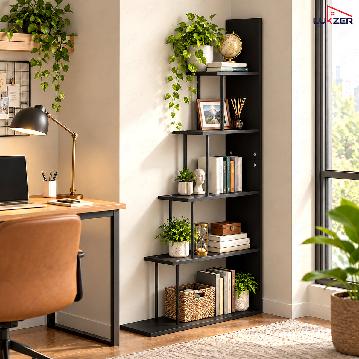 Lukzer 5-Tier Ladder Multipurpose Engineered Wood Book Shelf (MMR-015)