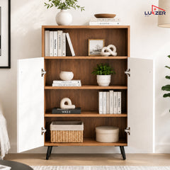 Lukzer Wooden Book Shelf & Storage Cabinet with White Doors (MR-034/Oak Brown)