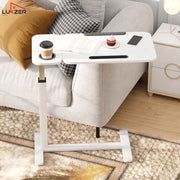 Lukzer Adjustable Overbed Study Table with Tilt Top, Cupholder & Wheels (MST-003/White & White)