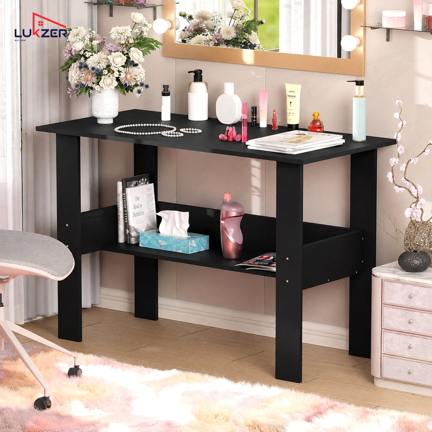 Lukzer Modern Computer Desk with Bookshelf Study Table Made with Engineered Wood (ST-005/Black)