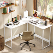 Lukzer Engineered Wood L-Shaped Corner Study and Computer Table for Home or Office (MST-007) white & white