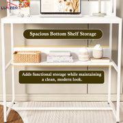 Lukzer Modern Study Table with Open Bookshelf & Hutch (MST-010/White & White)