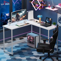 Lukzer Engineered Wood L-Shaped Corner Study and Computer Table for Home or Office (MST-007) white & white