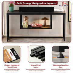 Lukzer TV Unit Stand for TVs up to 43 Inch Engineered Wood with Metal (MTU-002/Black & Black)