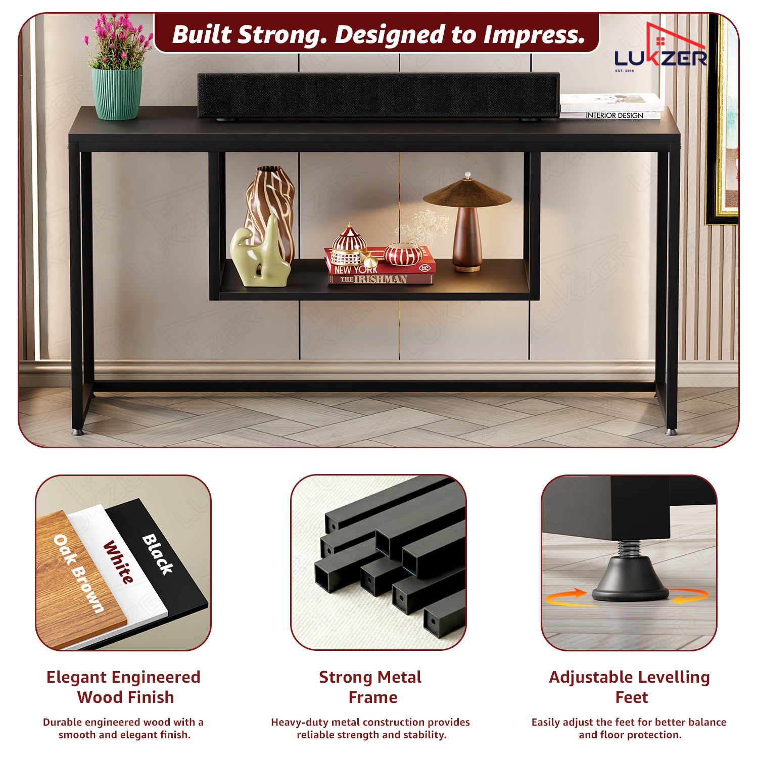 Lukzer TV Unit Stand for TVs up to 43 Inch Engineered Wood with Metal (MTU-002/Black & Black)