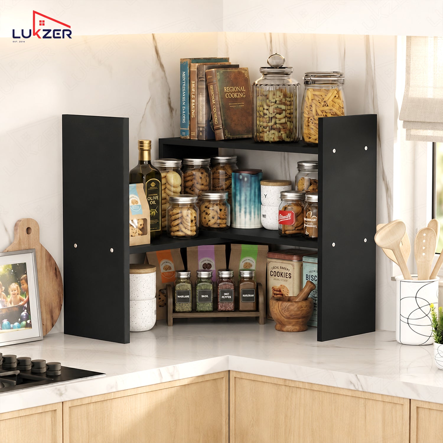 Lukzer Adjustable 5-Tier Bookshelf Multi-Functional Storage Rack (MR-011/Black)
