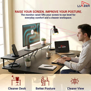 Lukzer Electric Height Adjustable Desk with Monitor Riser USB & Type-C Sit-Stand Table (EST-004/Black & Black)