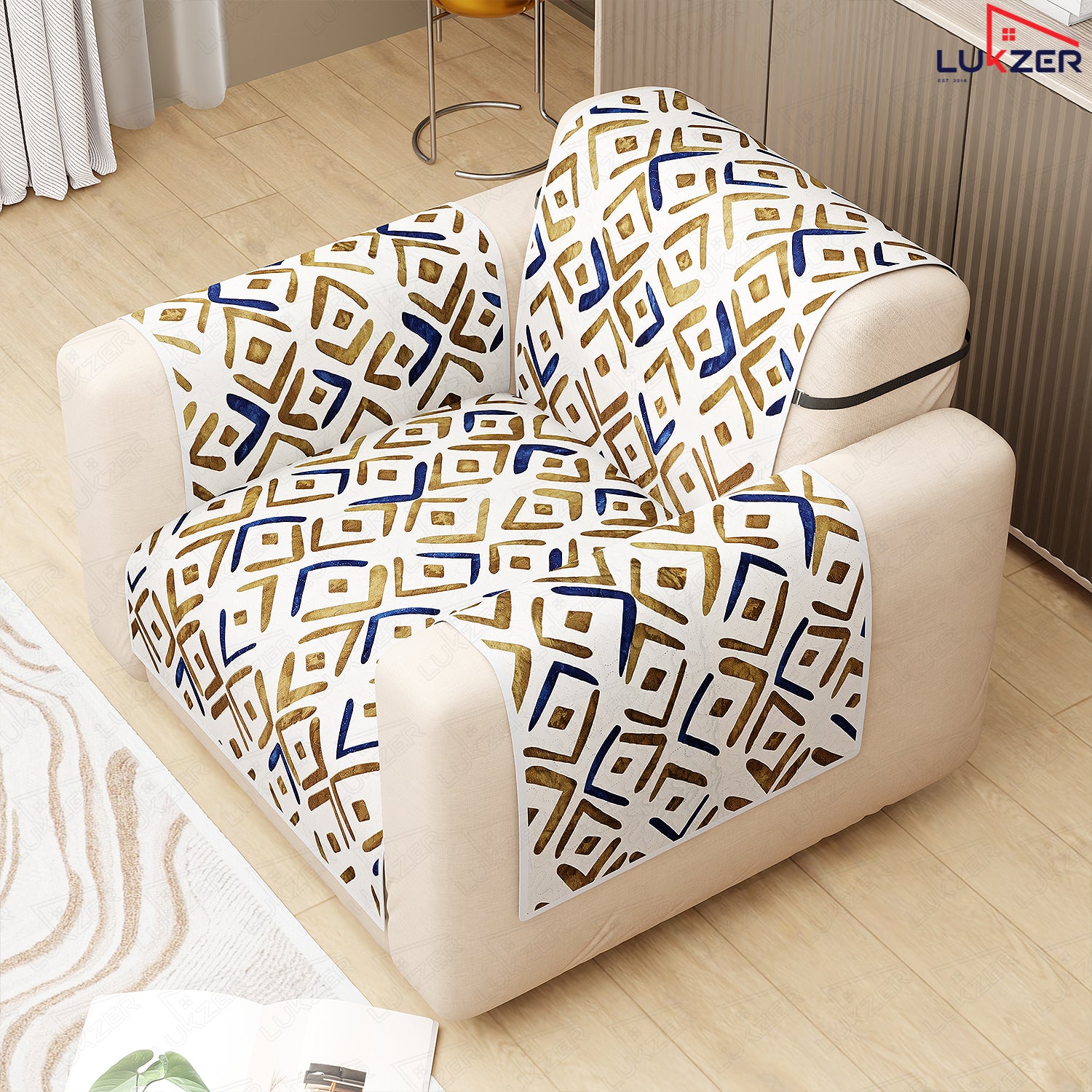 Lukzer Quilted Reversible Sofa Cover Mat with Arms | Polyester Blend 350 GSM Full Coverage &amp; Back Belt for Stability | Washable Furniture Protector.