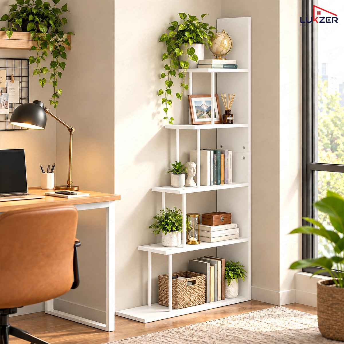Lukzer 5-Tier Ladder Multipurpose Engineered Wood Book Shelf (MMR-015)