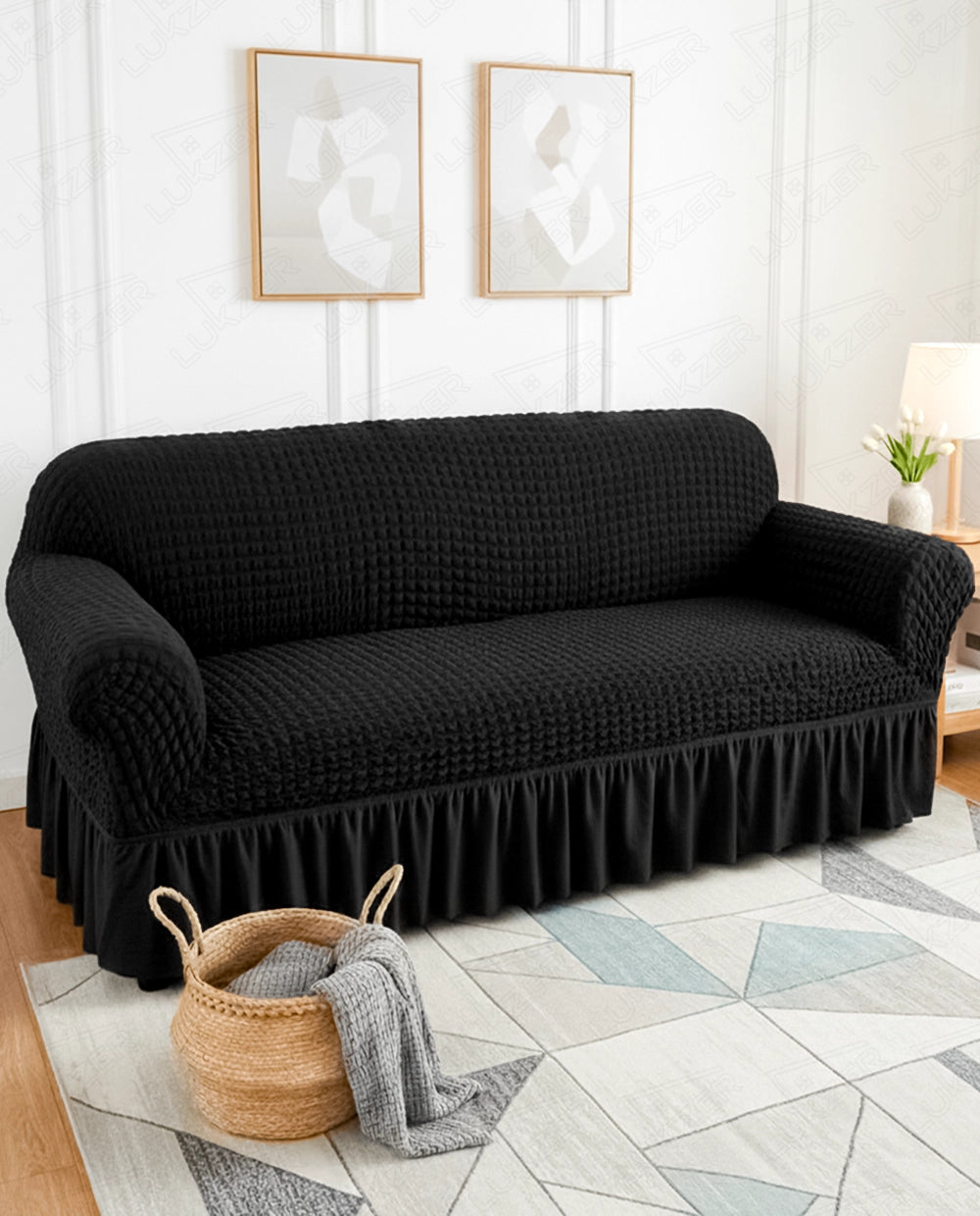 Lukzer Turkish Design Bubble Pattern Sofa Cover  Bubble Charcoal Black (SC-096-01)