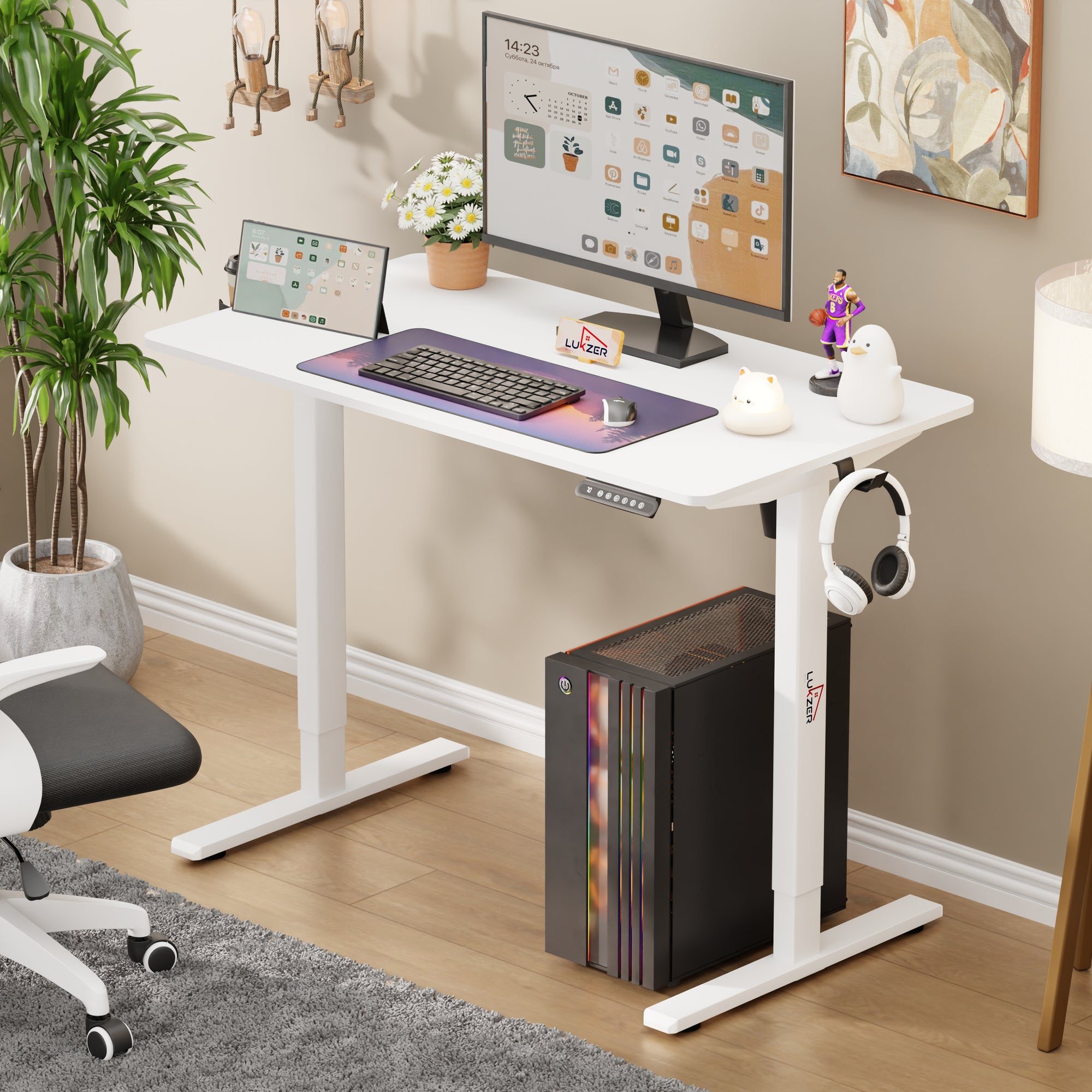 Lukzer Electric Automatic Height Adjustable Sit Stand Desk for Home &amp; Office | EST - 003 | (Black &amp; Oak Brown/Black &amp; Light Oak/Black &amp; Black/White &amp; White/White &amp; Oak Light/White &amp; Oak Brown)