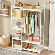 Lukzer Heavy Duty Garment Rack with 8 Shelves & Hanging Rod (MMR-004/White & White)