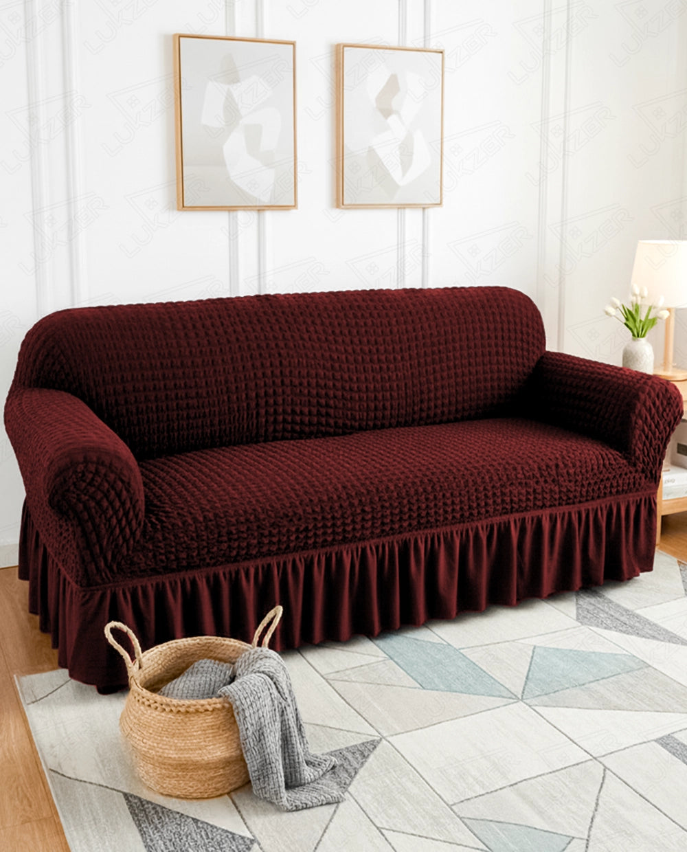 Lukzer Turkish Design Bubble Pattern Sofa Cover Bubble Wine Red (SC-098-01)