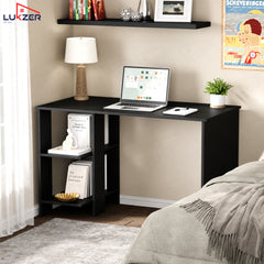 Lukzer Engineered Wood Study & Computer Table Office Desk with Bookshelf (ST-007/Black)