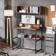 Lukzer Modern Study Table with Open Bookshelf & Hutch (MST-010/Black & Oak Brown)