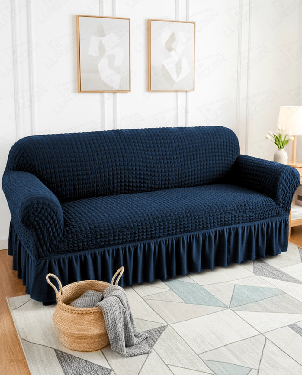Lukzer Turkish Design Bubble Pattern Sofa Cover - Bubble Navy Blue (SC-102-01)