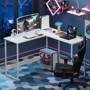 Lukzer Engineered Wood L-Shaped Corner Study and Computer Table for Home or Office (MST-007) white & white