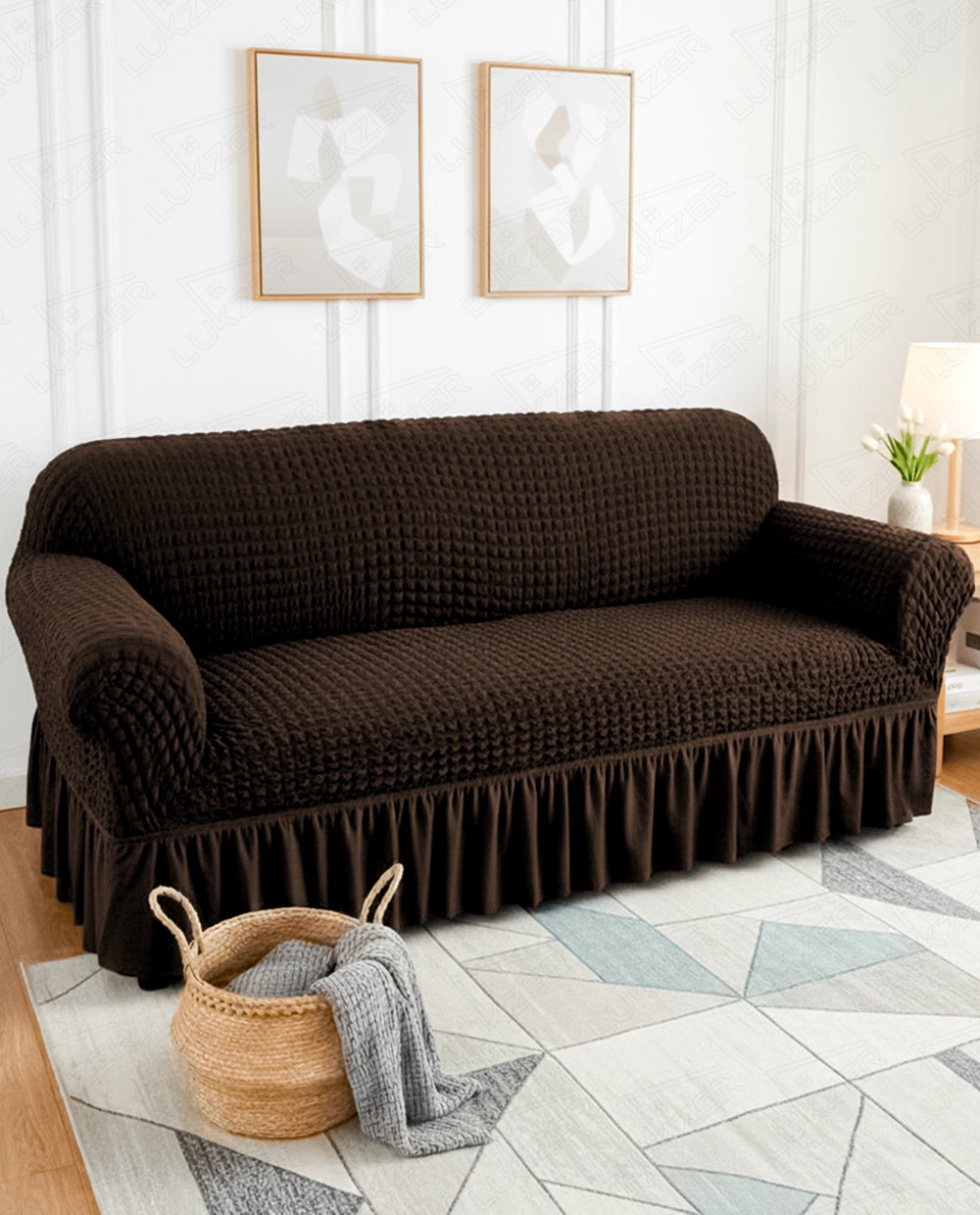 Lukzer Turkish Design Bubble Pattern Sofa Cover Bubble Coffee Brown (SC-097-01)