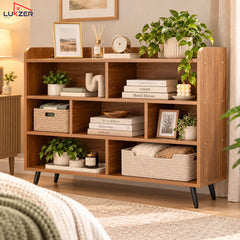 Lukzer 7-Section Engineered Wood Book Shelf with Legs (MR-008L)