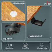 Lukzer Electric Height Adjustable Desk with USB & Type-C Study Table (EST-003/UC-White & Oak Brown)