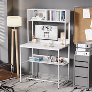 Lukzer Modern Study Table with Open Bookshelf & Hutch (MST-010/White & White)