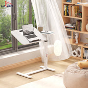 Lukzer Adjustable Overbed Study Table with Tilt Top, Cupholder & Wheels (MST-003/White & White)
