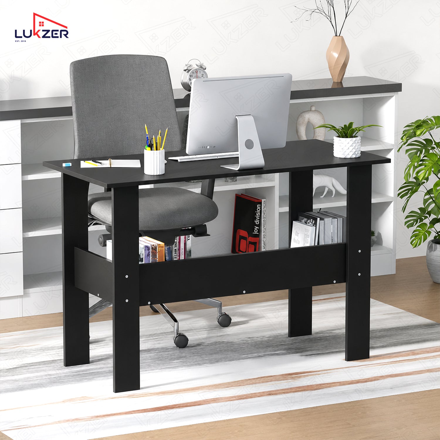 Lukzer Modern Computer Desk with Bookshelf Study Table Made with Engineered Wood (ST-005/Black)