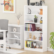 Lukzer Engineered Wood 6 Tier Bookcase Open Bookshelf & Display Rack (MR-032/White)